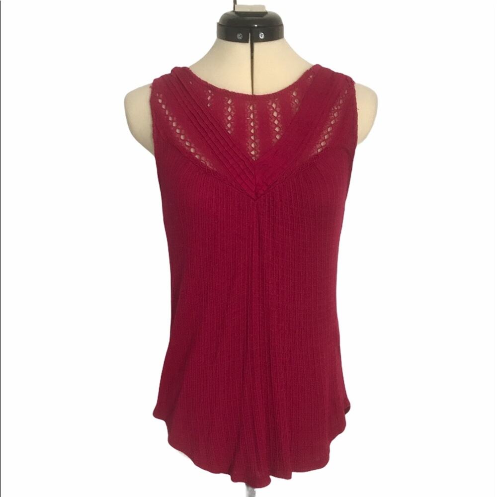Lucky Brand Pieced Linen Tank Top Small Cerise
